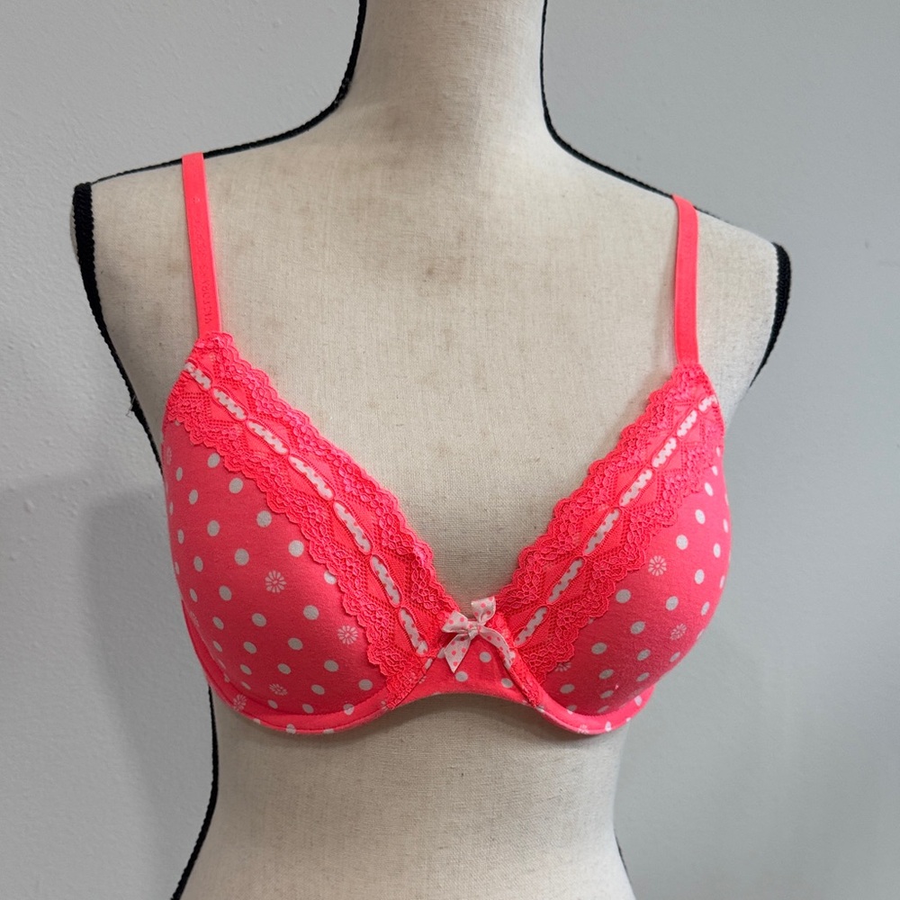 Victoria's Secret Coral Polka Dot Lace Bra